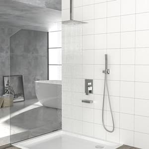 2-Spray Patterns with 12 in. Ceiling Mount Dual Shower Heads in Stainless Steel