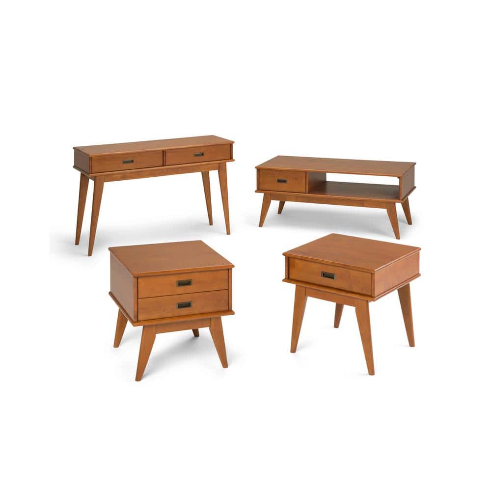 Draper Teak Brown Solid Hardwood End Table with Drawer
