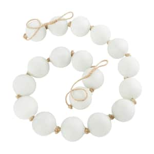 White Handmade Glass Round Extra Long Solid Orb Beaded Garland with Tassel with Knotted Jute Rope