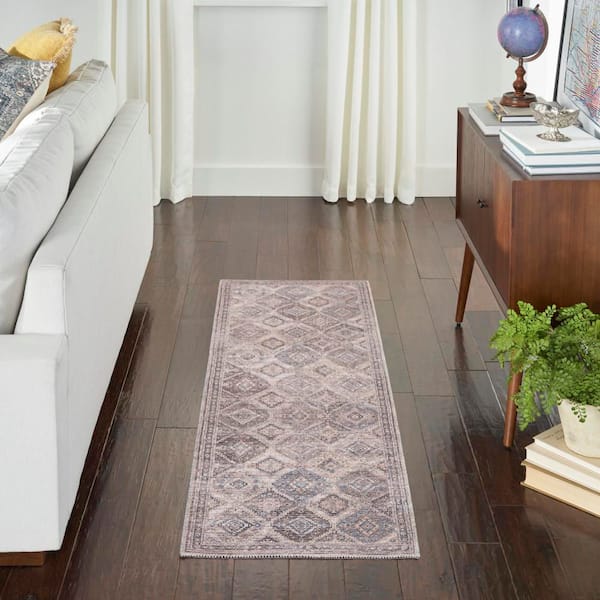 57 Grand Machine Washable Ivory/Latte 2 ft. x 6 ft. Bordered Transitional Kitchen Runner Area Rug