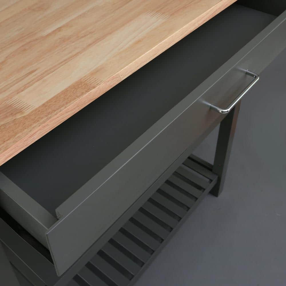 Slate Gray Kitchen Island with Natural Hardwood Top