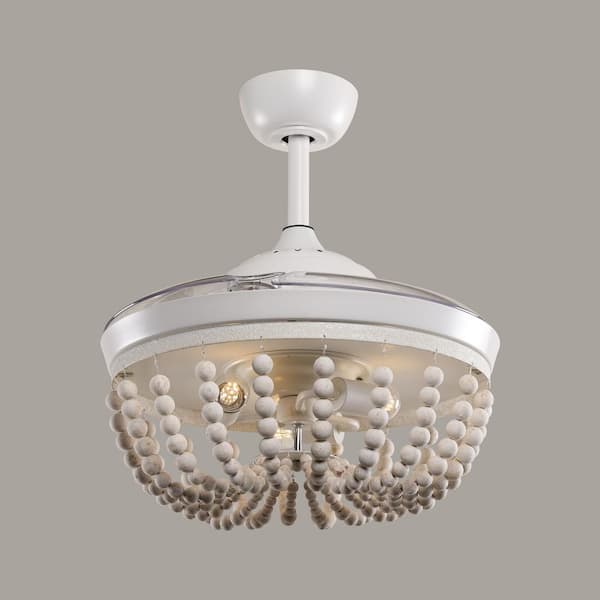 Retractable Ceiling Fan With Light Kit, Rubbed White Chandelier Ceiling Fan