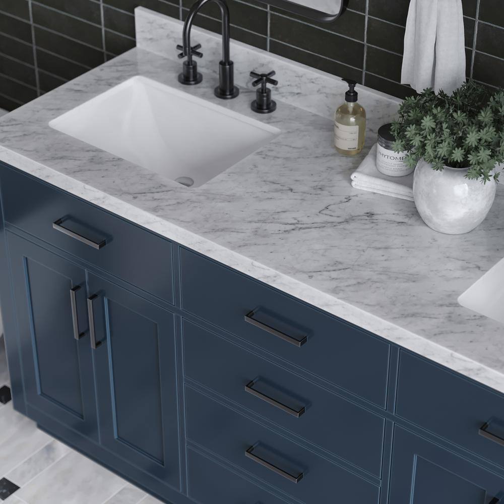 Midnight Blue Double Freestanding Vanity with Marble Top