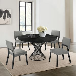 Cirque Channell 5-Piece Round Wood Top Charcoal Dining Set