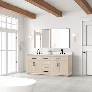 80 in. W. x 22 in. D x 36 in. H Double Sink Freestanding Bath Vanity in Light Oak with White Quartz Top