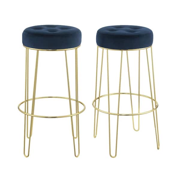 Picket House Furnishings Vera 29 in. Navy Backless Metal Bar Stool (Set of 2)