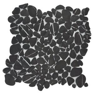 Black Marquina Pebble 12 in. x 12in. Recycled Glass Marble Look Floor and Wall Mosaic Tile (10.0 sq. ft./Case)