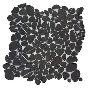 Black Marquina Pebble 12 in. x 12in. Recycled Glass Marble Look Floor and Wall Mosaic Tile (10.0 sq. ft./Case)
