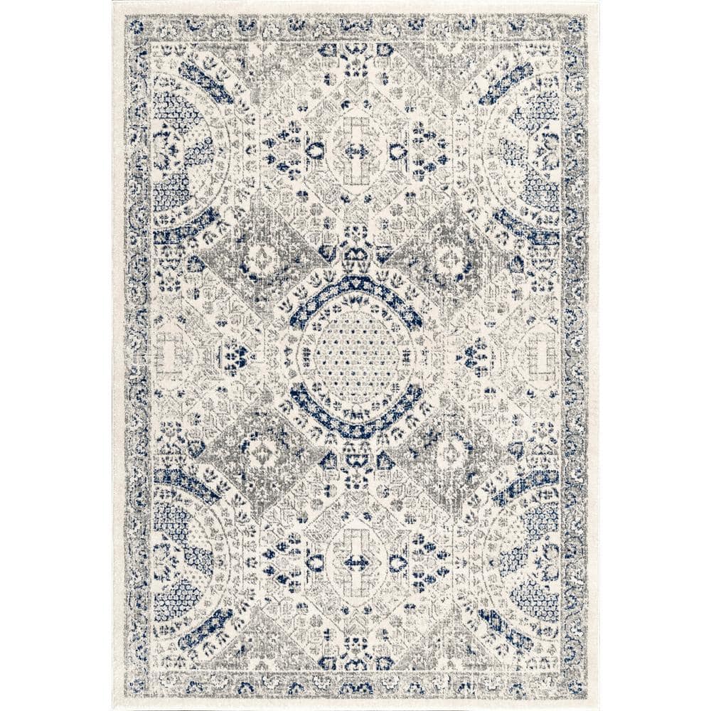 Minta Blue and Off-White Vintage Synthetic Area Rug
