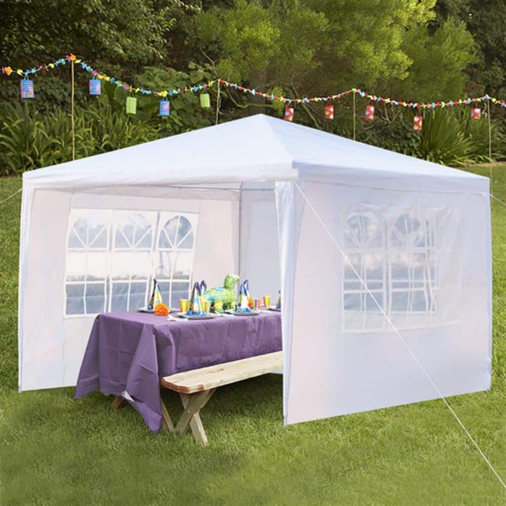 Outdoor 10 ft. x 10 ft. White Party Tent Gazebo with 4 Sides Walls