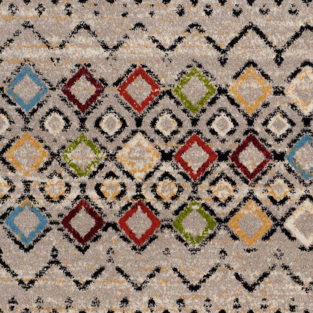 Light Grey and Multicolor Geometric 4' x 6' Synthetic Area Rug