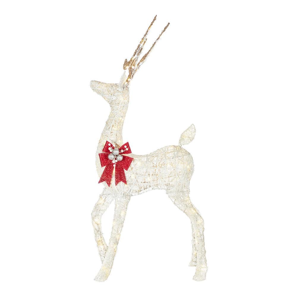 Home Accents Holiday 56 in. Warm White LED Super Bright Deer with Red Bow Holiday Yard Decoration