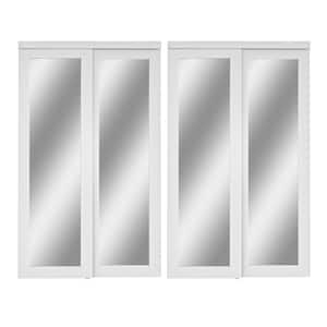 96 in. x 80 in. Solid Core Mirror White Primed Composite MDF Sliding Door with Hardware Kit