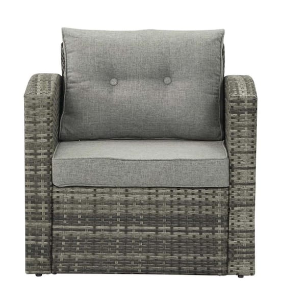 Zeus & Ruta Gray Wicker Outdoor Chaise Lounge with Light Gray Anti-Slip Cushions for Poolside, Balcony