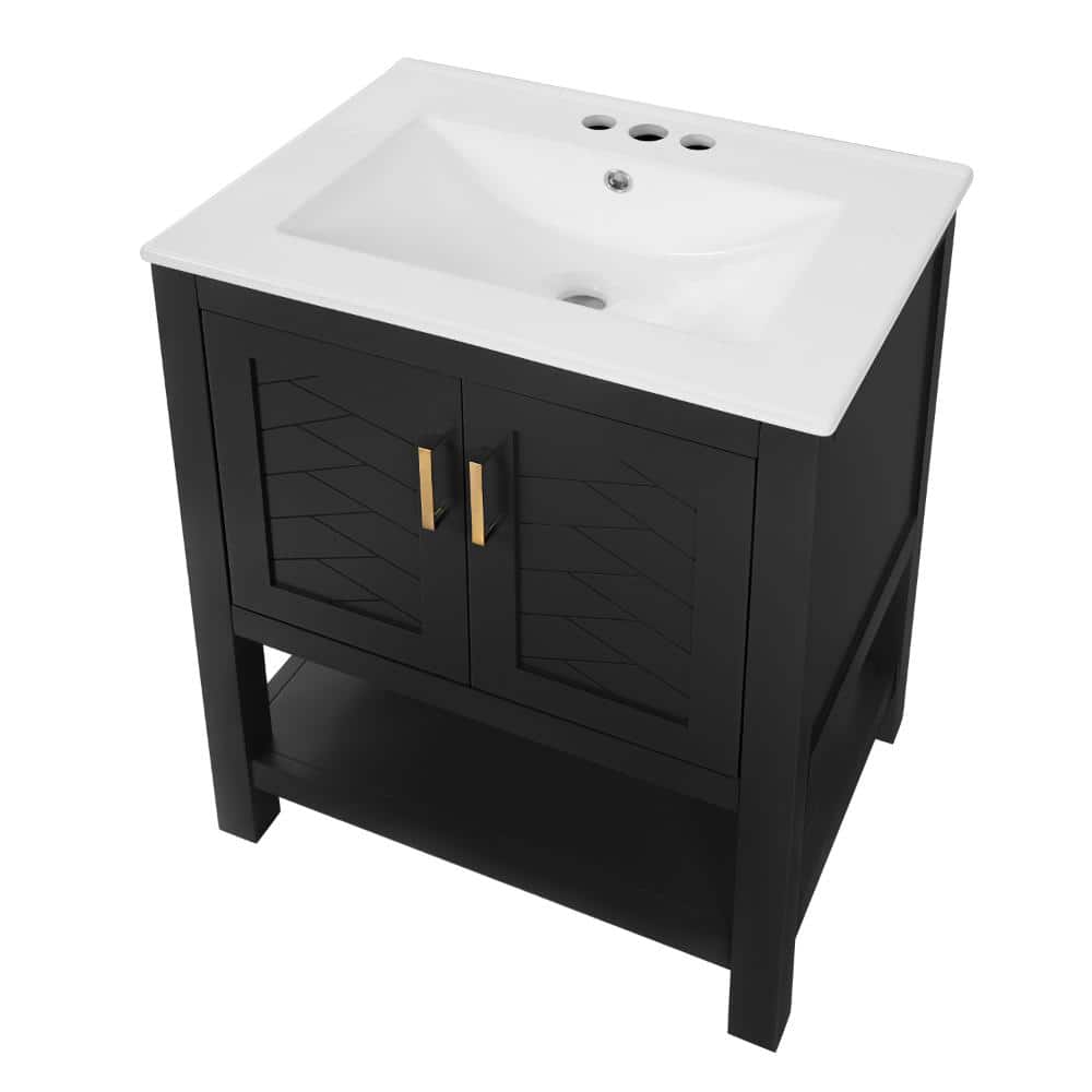 24 in. W x 18.3 in. D x 33 in. H Freestanding Bath Vanity in Black with White Ceramic Top price history on PriceWatchPro