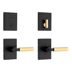 Prava Matte Black Satin Brass Keyed Entry Door Handle and Single Cylinder Deadbolt Combo Pack Ft. SmartKey Security