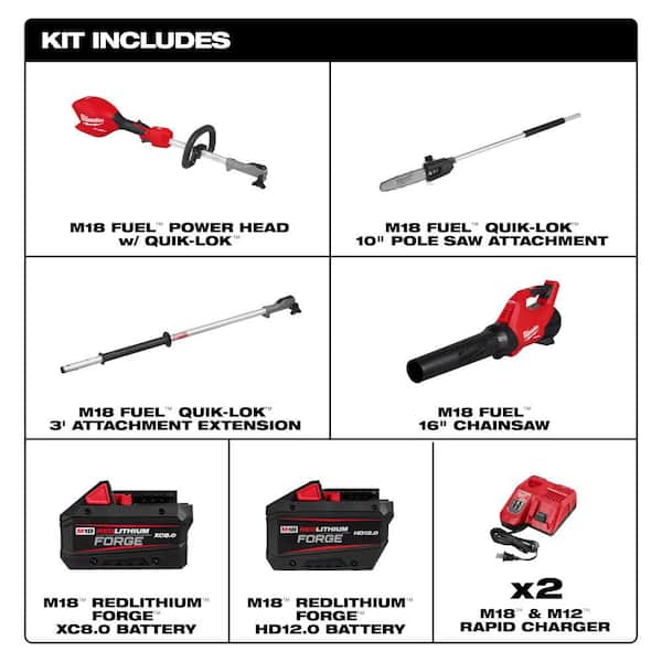 M18 Fuel 18V 10 in. Brushless Cordless QUIK-LOK Battery Powered Pole Saw Kit w/ Blower, (2) Forge Batteries, Charger