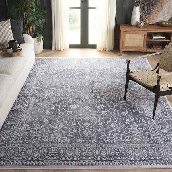 Reflection Dark Gray/Cream 12 ft. x 12 ft. Distressed Floral Square Area Rug