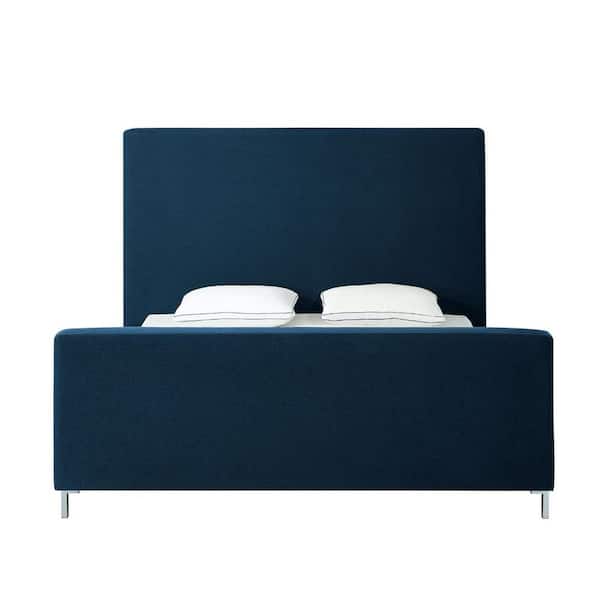 HomeRoots Blue Wood Frame King Panel Bed with Upholstered