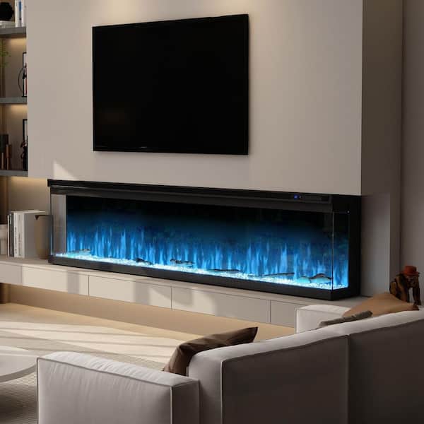 FUFU&GAGA 72 in. Wall-Mount 3-Sided Electric Fireplace in Black