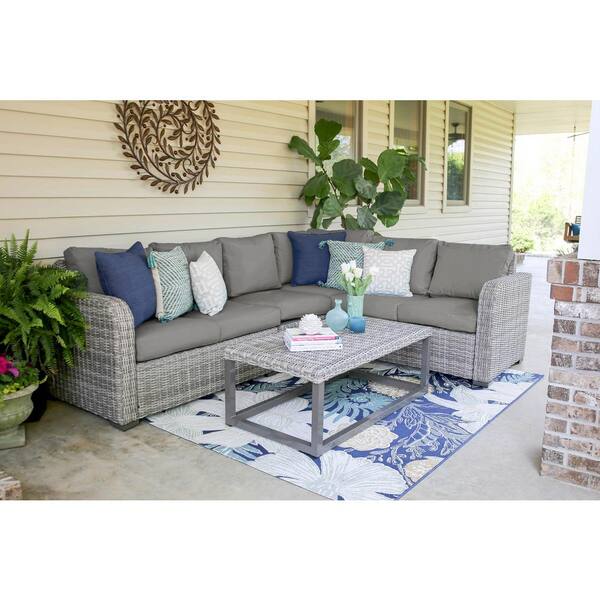 Leisure Made Forsyth 5-Piece Wicker Outdoor Sectional Seating Set with Gray Polyester Cushions