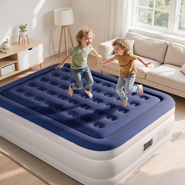 Karl home Blue & White Queen Air Mattress with Built-in Pump Comfort Blow Up Mattress K1G56001353