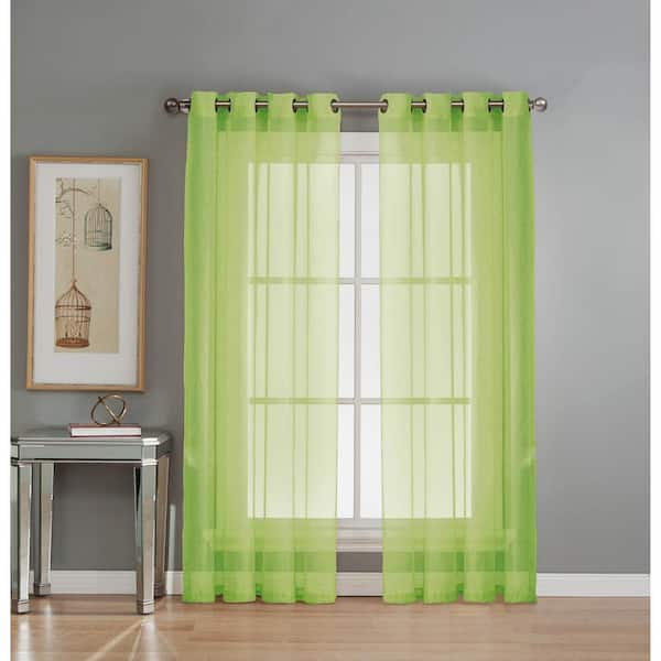 Window Elements Lime Solid Grommet Sheer Curtain - 54 in. W x 84 in. L (Set of 2)