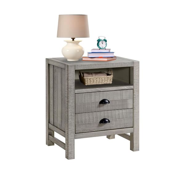 Windsor 2-Drawer Driftwood Gray Wood Nightstand 25 in. H x 22 in. W x 17 in. D