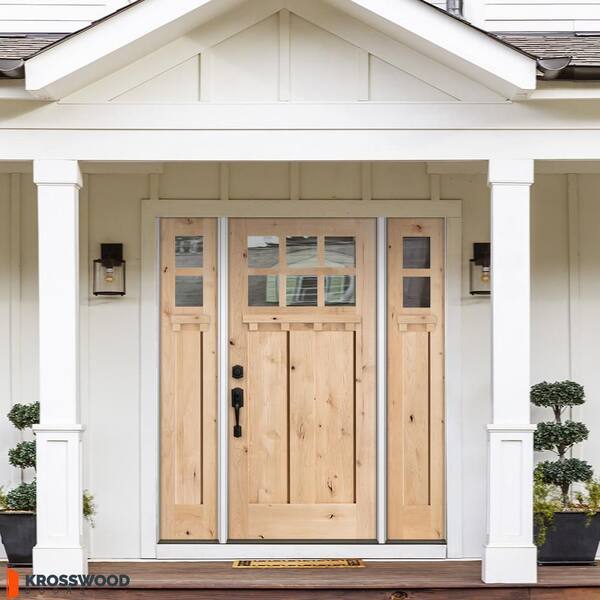 64 in. x 80 in. Knotty Alder Right-Hand/Inswing 6 Lite Beveled Clear Glass Unfinished Wood Prehung Front Door w/ DSL DS