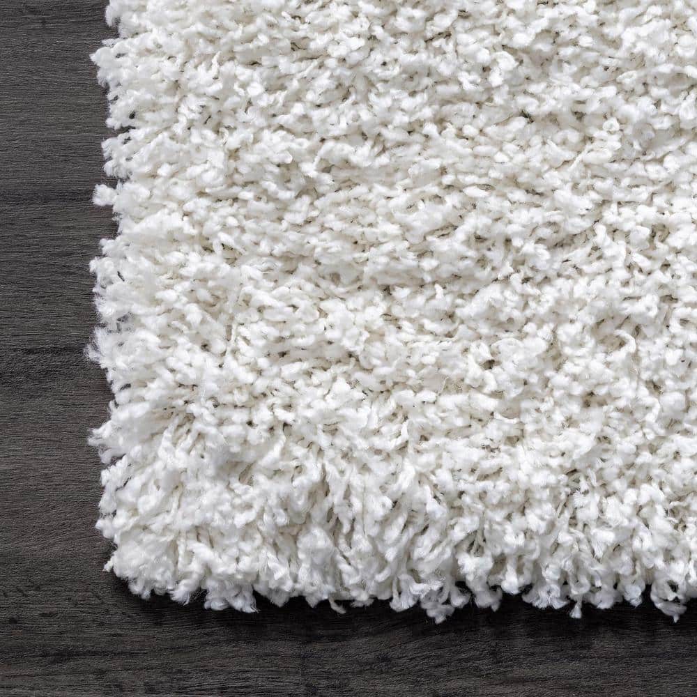Plush White Square Synthetic Shag Area Rug, 52" x 24"