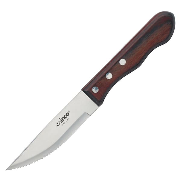Winco 4.375 in. Stainless Steel Full Tang Jumbo Steak Knives with Pointed Tip (Set of 6)