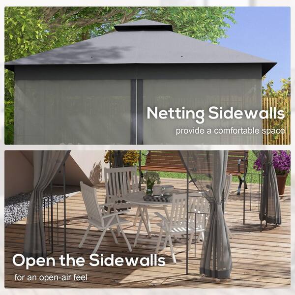 Outsunny 10 ft. x 11.5 ft. Gray Double Roof Outdoor Gazebo