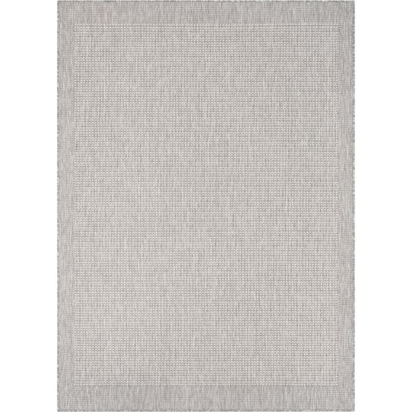 Well Woven Medusa Odin Solid and Striped Border Grey Ivory 5 ft. 3 in. x 7 ft. 3 in. Flatweave Indoor/Outdoor Area Rug