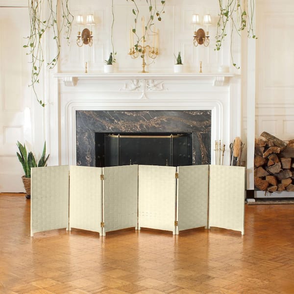 Oriental Furniture 2 ft. Short Woven Fiber Folding Screen - 6 Panel - Cream