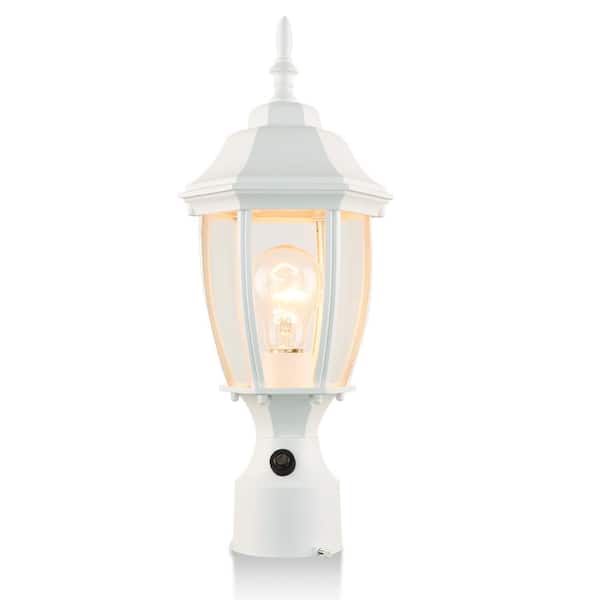 Sunpez 1-Light White Metal Post Lamp Hardwired Outdoor Waterproof Post Light with Glass Shade, E26, No Bulbs Included (1-Pack)