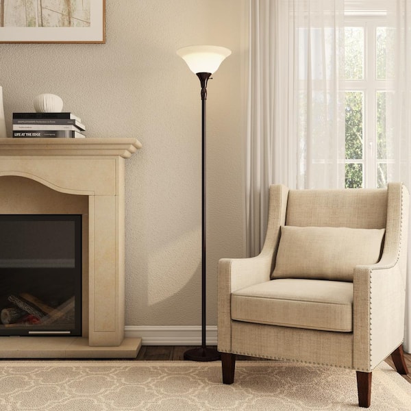 Hampton Bay 72 in. Bronze Torchiere Floor Lamp with Alabaster