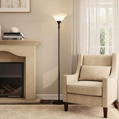 72 in. Bronze Torchiere Floor Lamp with Alabaster Glass Shade