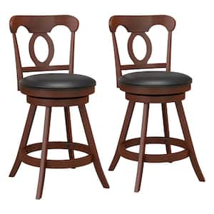 24 in. Brown Back Type Wood Bar Stool Counter Stool with Sponge Seat (Set of 2)