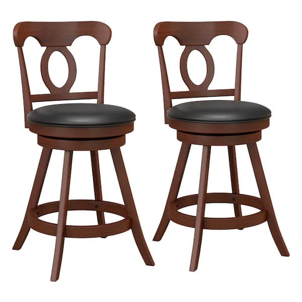 Costway 24 in. Brown Back Type Wood Bar Stool Counter Stool with Sponge Seat (Set of 2)