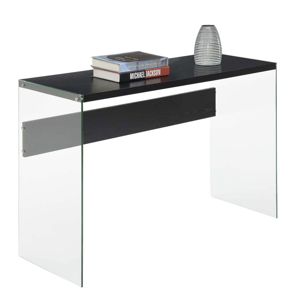 SoHo Modern Black Wood Console Desk with Tempered Glass Sides