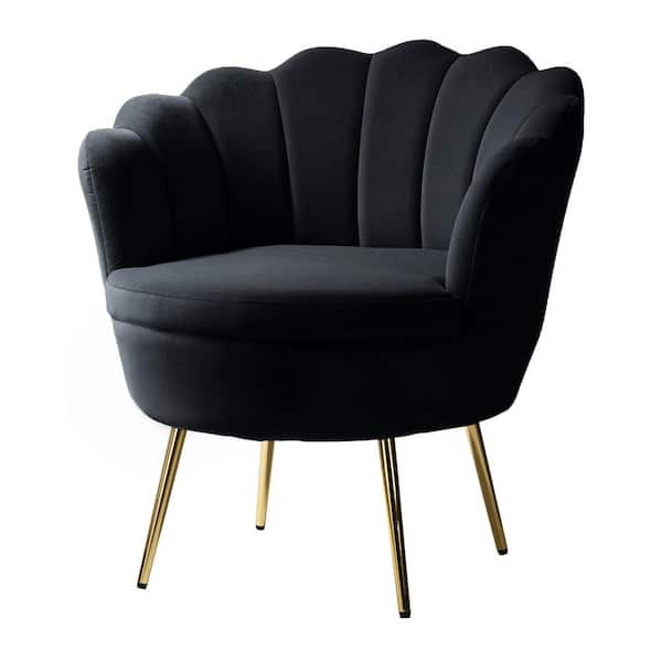JAYDEN CREATION Fidelia Black Barrel Accent Arm Chair with Golden Base