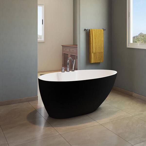 A&E Hadiya 56 in. x 30 in. Soaking Bathtub with End Drain in Black