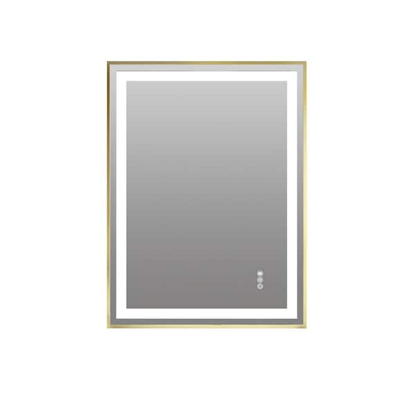 24 in. W x 32 in. H Rectangular Framed Wall Mount LED Light Bathroom Vanity Mirror in Gold