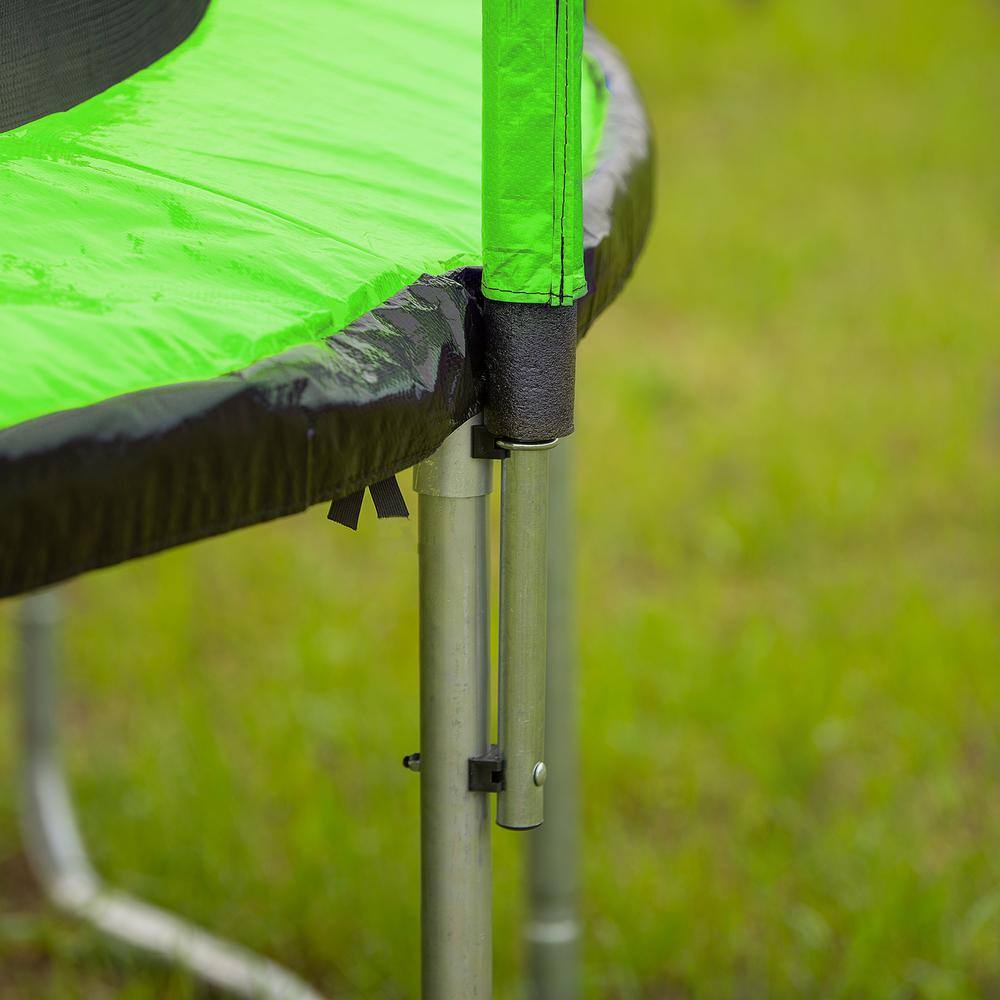 12FT Green Round Trampoline with Safety Enclosure and Basketball Hoop