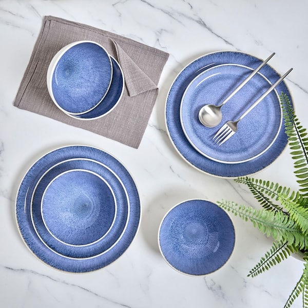 Sango Cove 12-Piece Stoneware Dinnerware Set, Blue, Round, Service