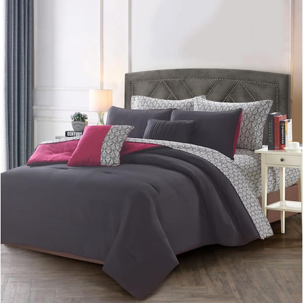 Unbranded 9-Piece Black/Maroon King Bed in a Bag Set