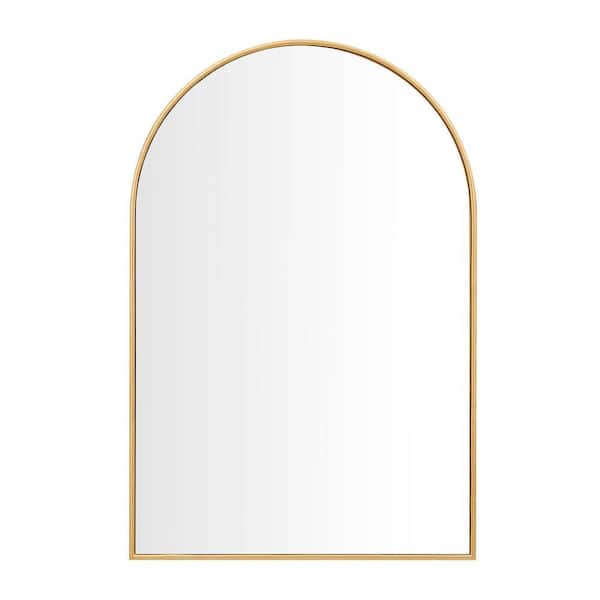 Unbranded 24 in. W x 36 in. H Arched Aluminum Framed Wall Bathroom Vanity Mirror in Gold