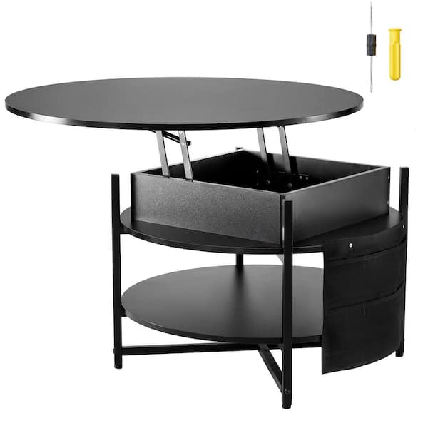 SVOPES Lift Top Coffee Table, 35.3 in. Round Coffee Table with Extra Storage Pockets, Pop-Up Table, Modern Black Design