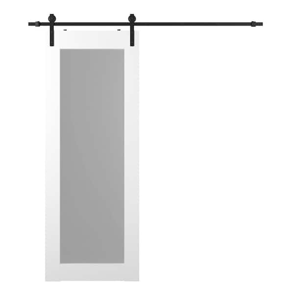 Belldinni Smart Pro 207 18 in. x 84 in. Full Lite Frosted Glass Polar White Wood Composite Sliding Barn Door with Hardware Kit