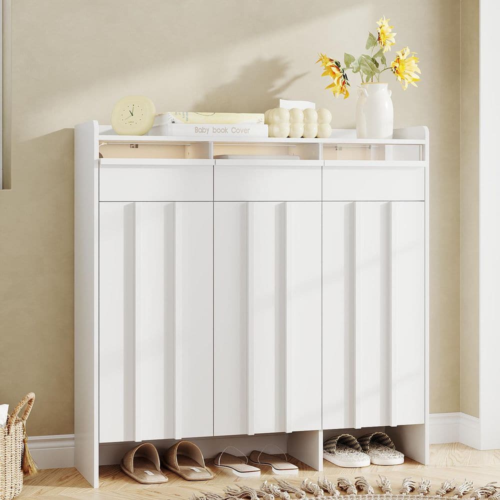 FUFU&GAGA 47.2 in. H x 47.2 in. W White Wood Shoe Storage Cabinet